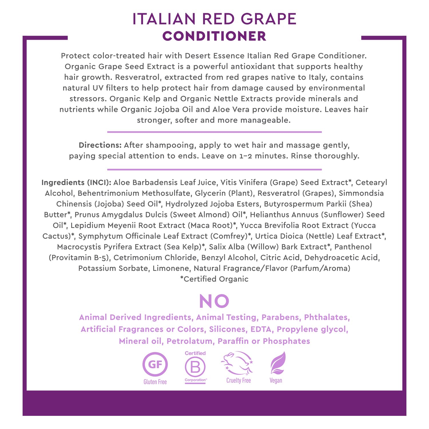Desert Essence Conditionneur Italien Raisins Rouges – ingrédients naturels et sourcing durable