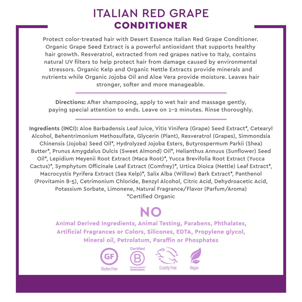 Desert Essence Conditionneur Italien Raisins Rouges – ingrédients naturels et sourcing durable