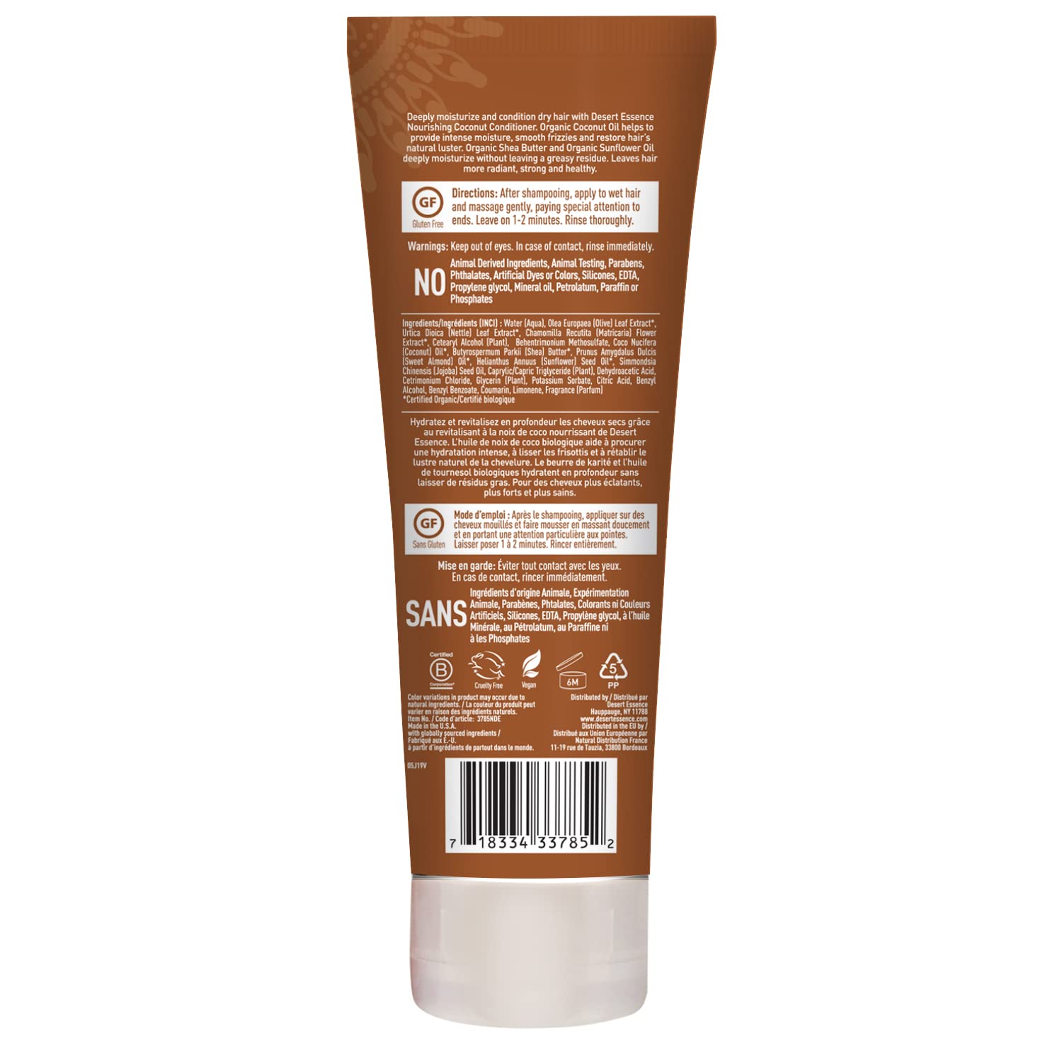 Desert Essence Conditionneur Noix de Coco, brillance naturelle sans alourdir les longueurs.