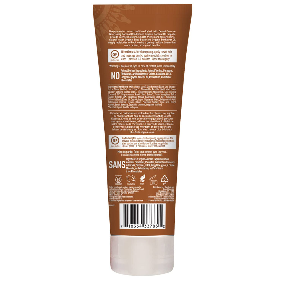 Desert Essence Conditionneur Noix de Coco, brillance naturelle sans alourdir les longueurs.