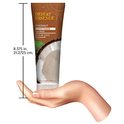 Desert Essence Conditionneur Noix de Coco, texture crème légère pour cheveux soyeux.