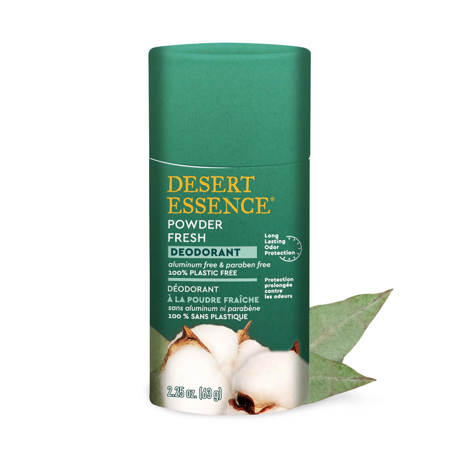 Desert Essence Déodorant poudre naturelle, bouteille compacte, fraîcheur durable au quotidien.