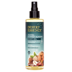 Desert Essence huile corps jojoba amande douce, flacon pulvérisateur pratique.