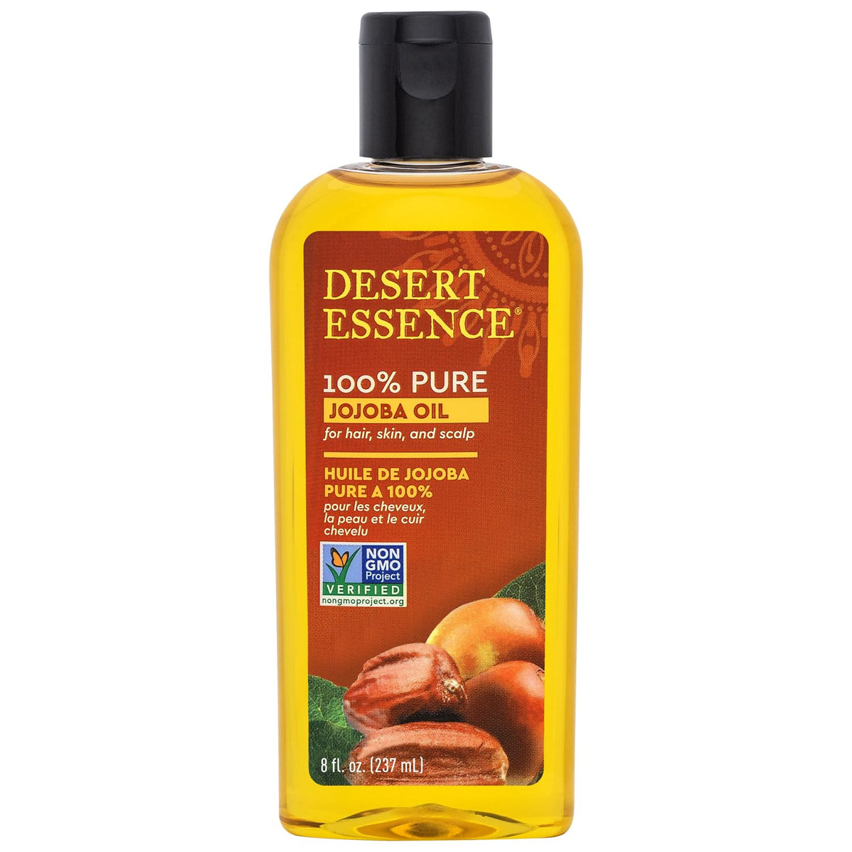 Desert Essence Huile Jojoba Pure – bouteille 8oz, hydratation pure sans gras.