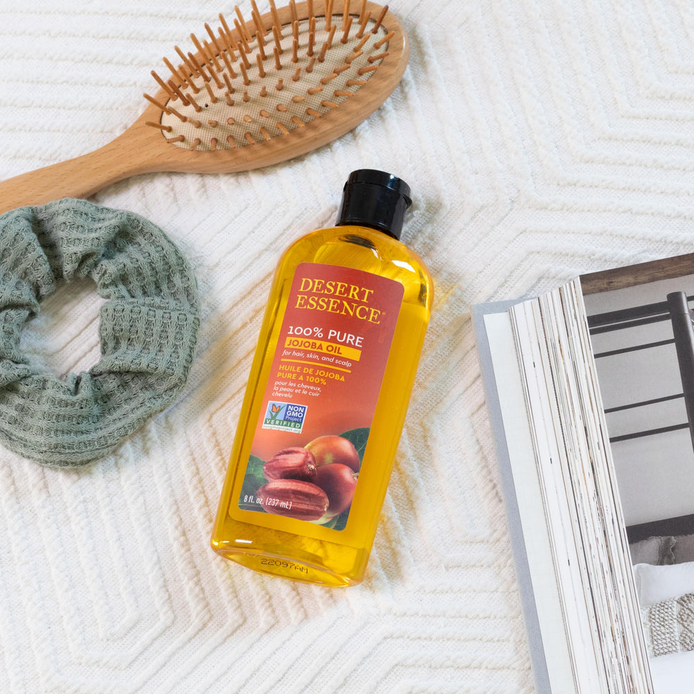 Desert Essence Huile Jojoba Pure – soin cuir chevelu et cheveux nourrissants.