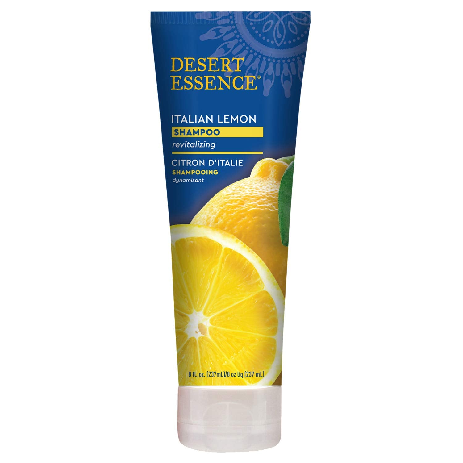 Desert Essence Shampoing Citron Italien—ingrédients Aloe et citron pour douceur.