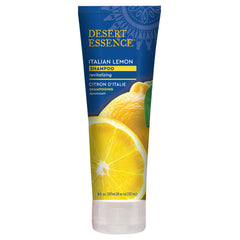 Desert Essence Shampoing Citron Italien—ingrédients Aloe et citron pour douceur.