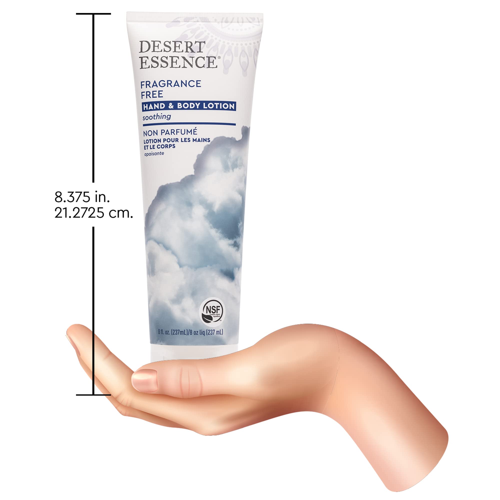 Desert Essence lotion mains-corps sans parfum, ingrédients végétaux et éthiques pour préserver la peau