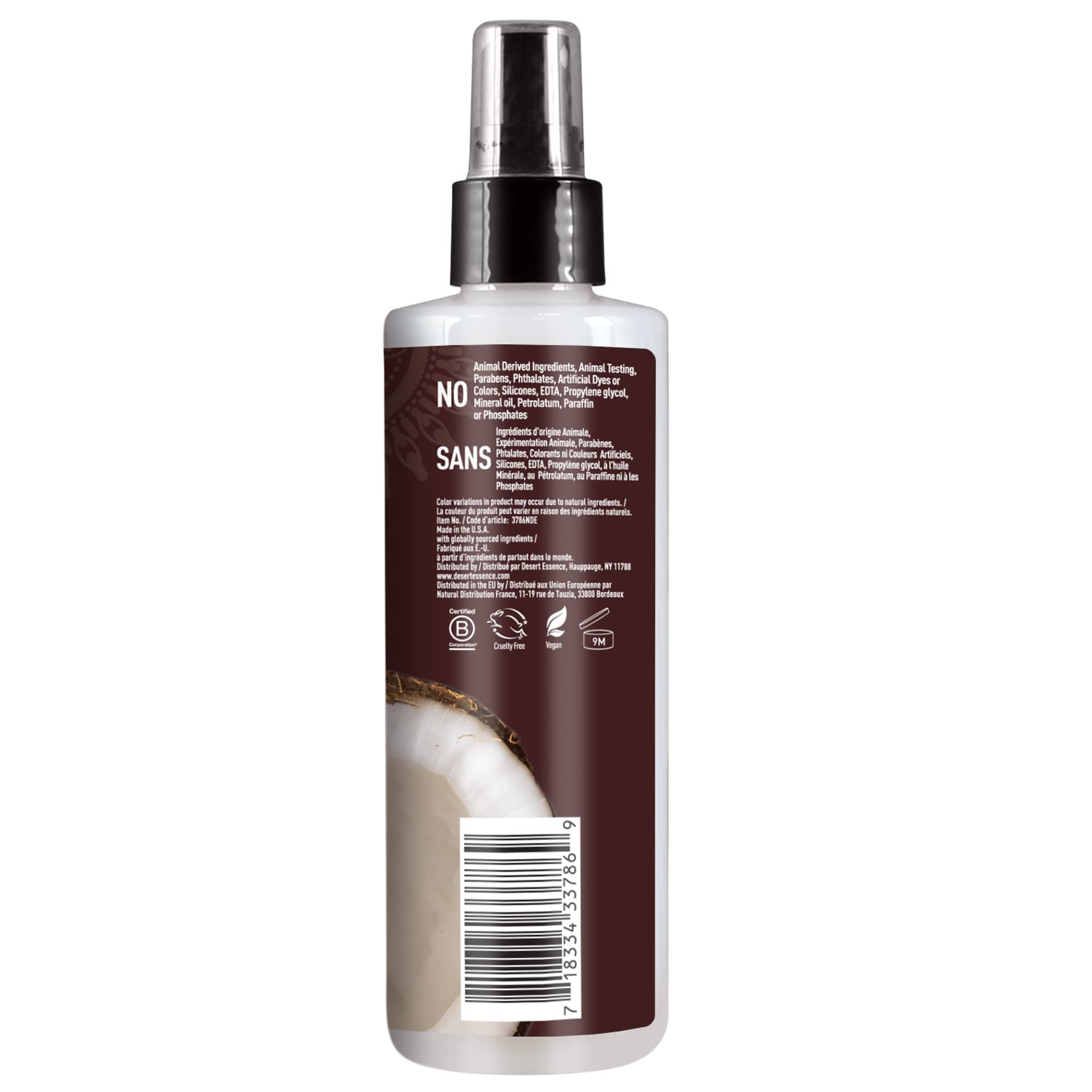 Desert Essence huile coco et botanique: hydratation rapide des longueurs.