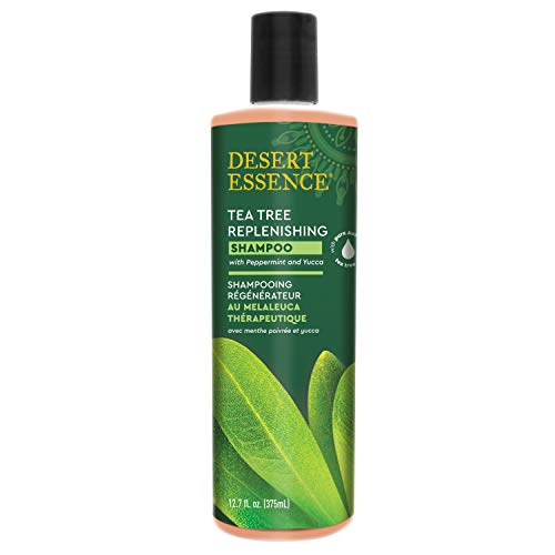 Desert Essence Shampoing Arbre à Thé – étiquette affichant les ingrédients naturels.