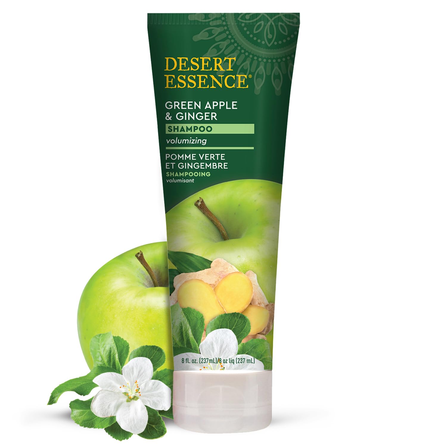 Desert Essence shampoing epaisissant bouteille: volume potentiel et parfum pomme-gingembre.