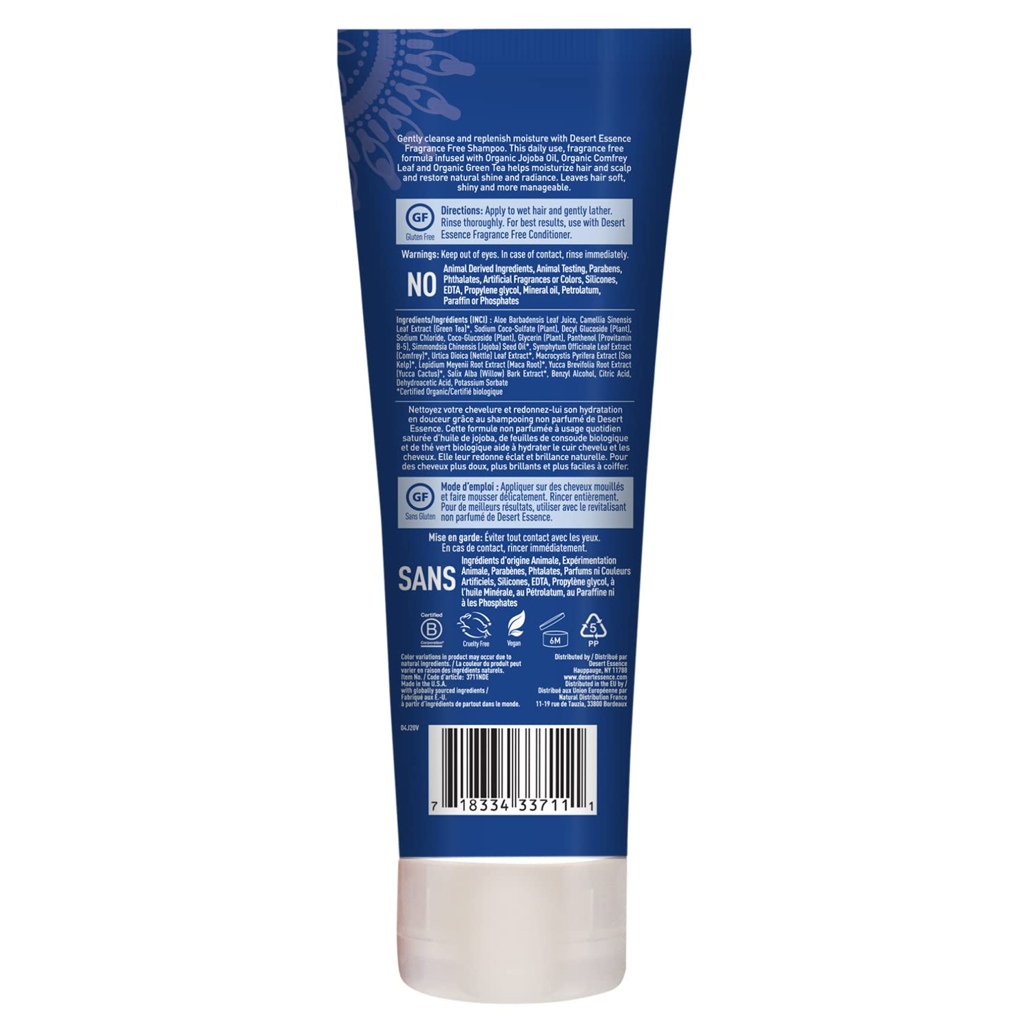 Desert Essence Shampoing Sans Parfum: mousse légère prête pour un lavage quotidien.