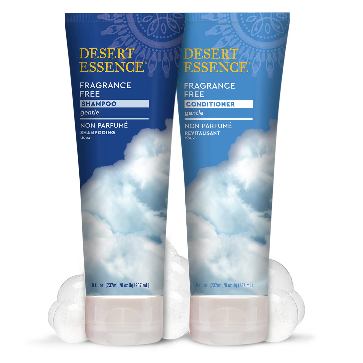 Desert Essence Shampoing Sans Parfum: routine écologique mise en avant par un décor minimaliste.