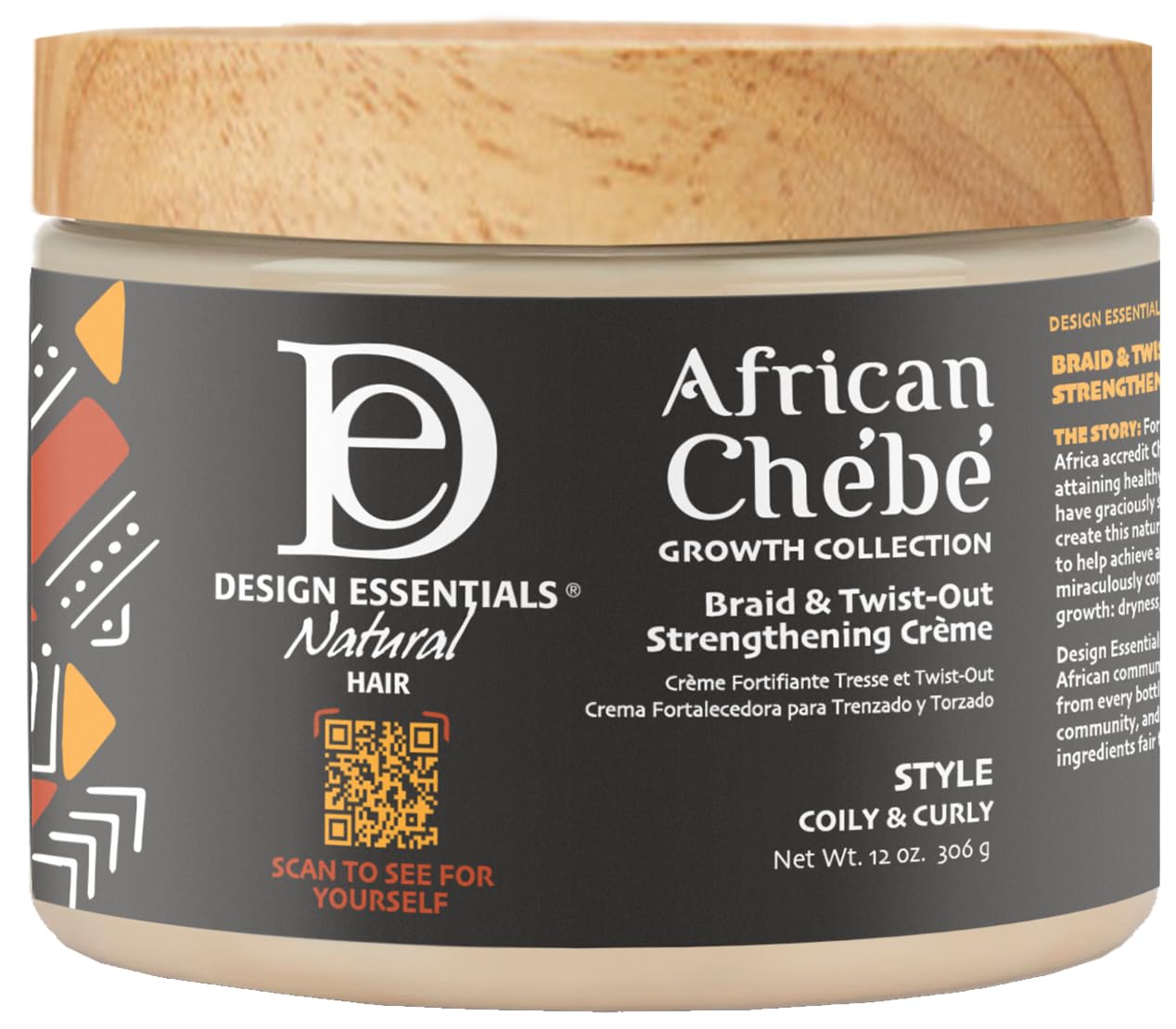 Design Essentials African Chebe Braid & Twist-Out Strengthening Crème – bouteille pour définition et brillance