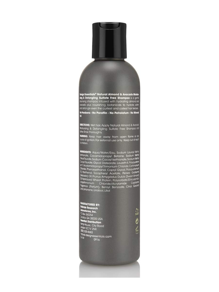 Design Essentials almond avocado shampoo lather improves manageability and detangling.