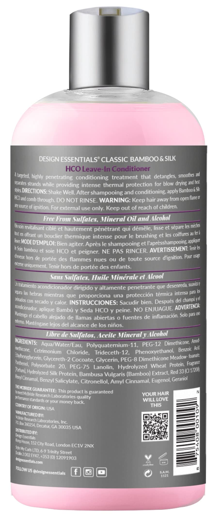 Design Essentials Bamboo et Soie HCO – démêlant léger facilitant le coiffage
