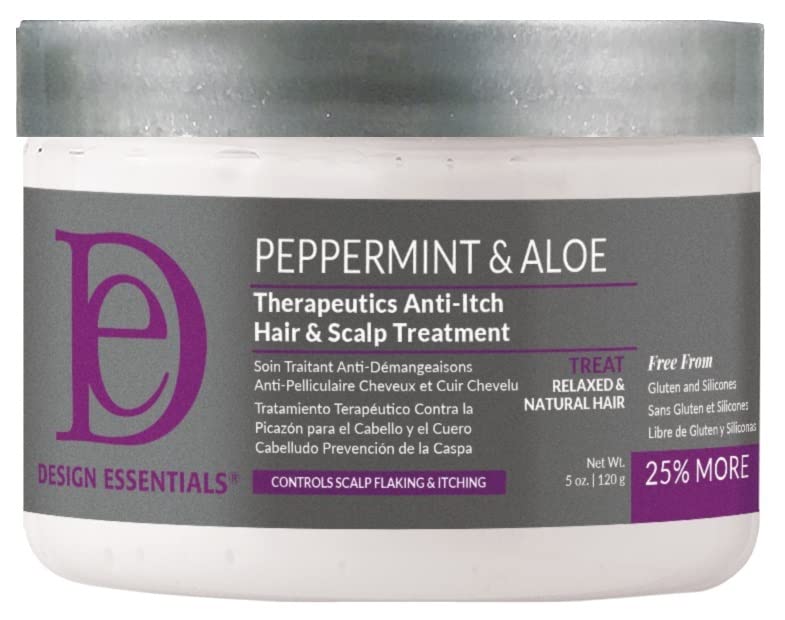 Design Essentials Menthe Poivree aloès – bouteille de soin anti demangeaisons pour cuir chevelu et cheveux.