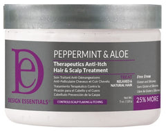 Design Essentials Menthe Poivree aloès – bouteille de soin anti demangeaisons pour cuir chevelu et cheveux.