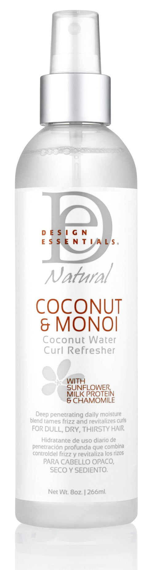 Design Essentials Coconut Curl Refresher — bouteille: hydratation légère pour boucles définies.