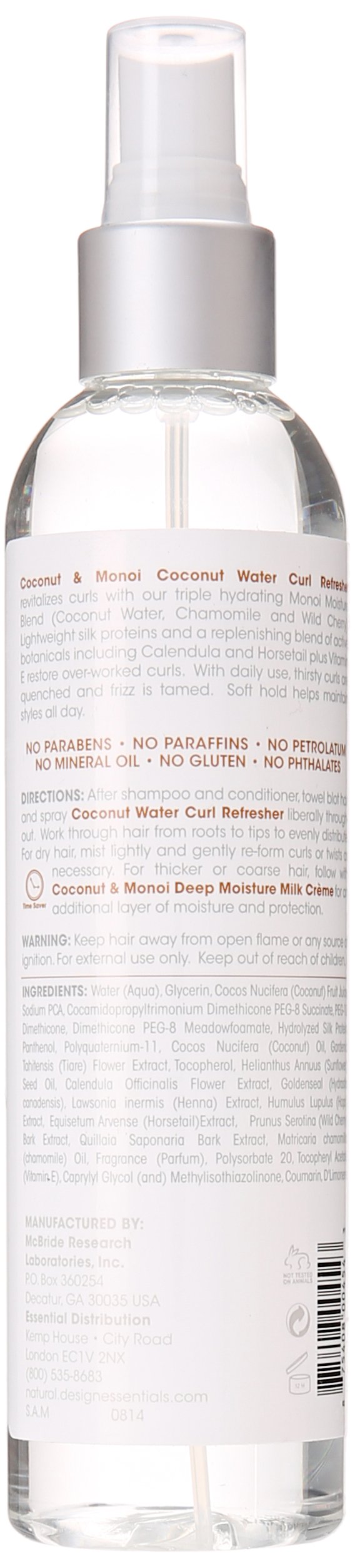 Design Essentials Coconut Curl Refresher — flacon spray: revitalise les boucles sans lourdeur.