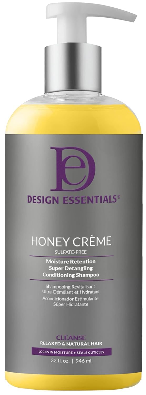 Design Essentials Honey Creme Shampoing démêlant, hydratation durable et démêlage facilité.