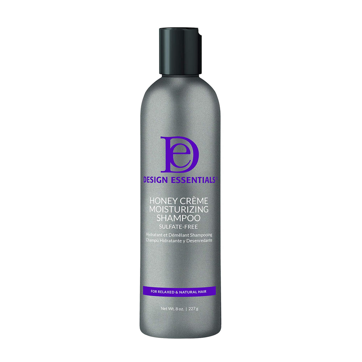 Design Essentials Honey Creme Shampoo en bouteille, démêlage facile et cheveux hydratés.