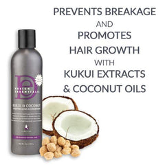 Cheveux après utilisation Design Essentials Kukui & Coconut, brillance et douceur.