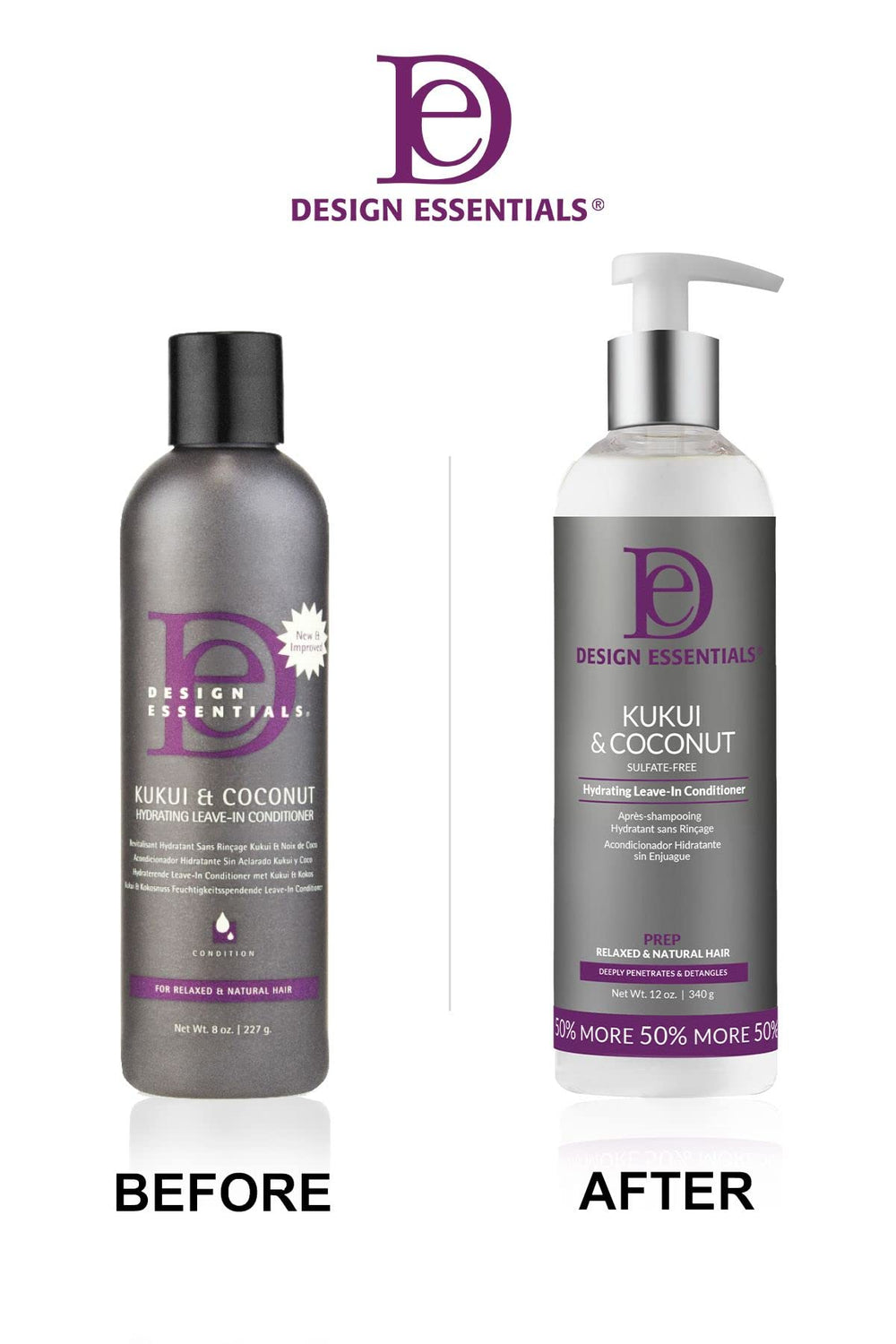 Design Essentials Kukui et Coco — cheveux brillants après soin sans rinçage.