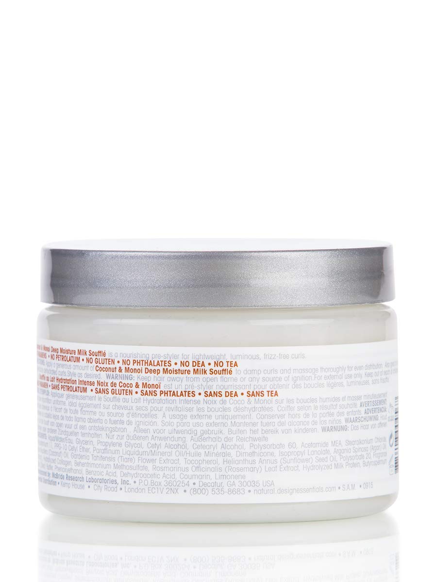 Texture crème légère du lait soufflé pour cheveux doux et frisottis maîtrisés.