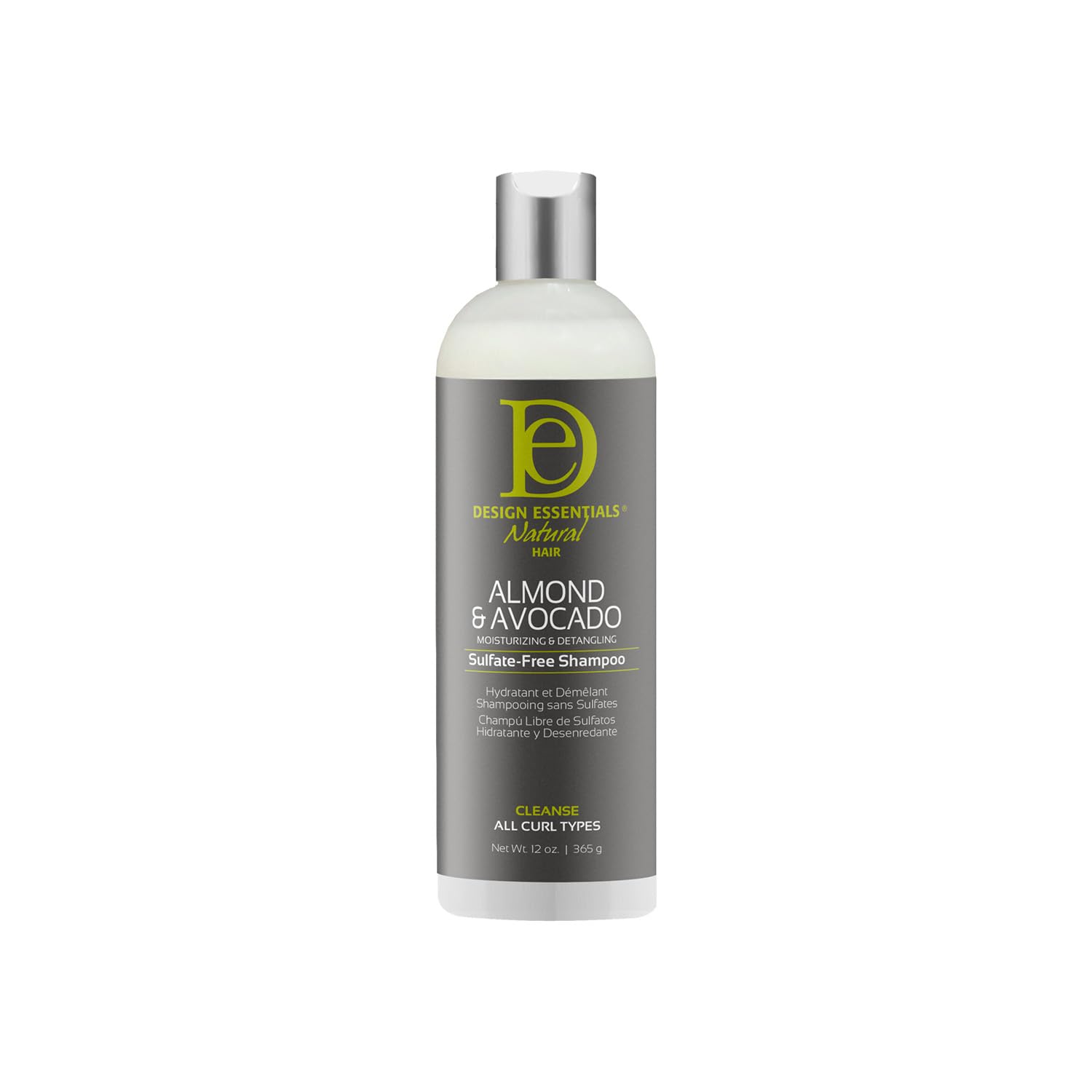 Design Essentials Shampoing Amande Avocat : bouteille claire facilitant l'application et l'hydratation.