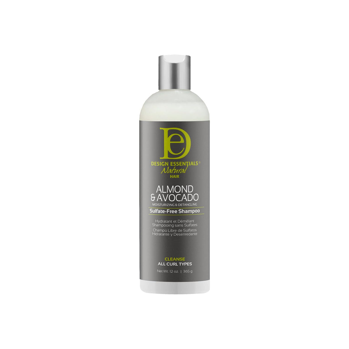 Design Essentials Shampoing Amande Avocat : bouteille claire facilitant l'application et l'hydratation.