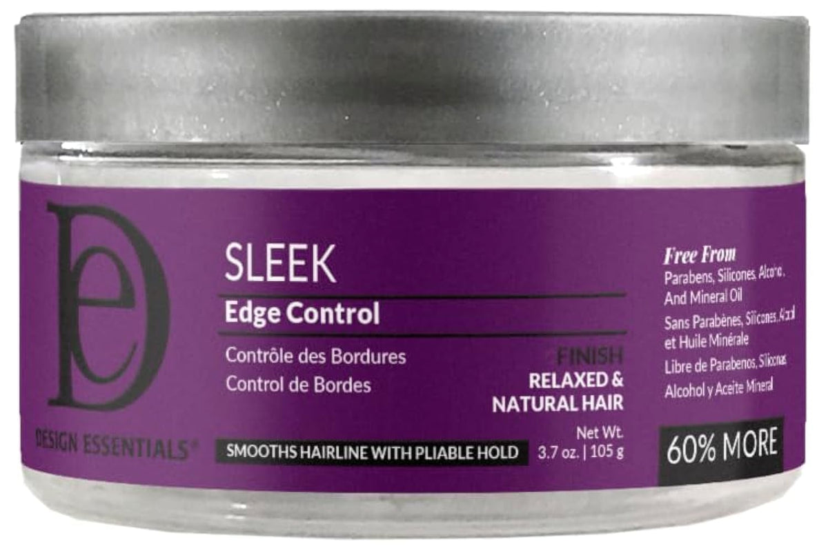 Design Essentials Sleek Edge Control – bouteille, tenue légère et brillance durable.