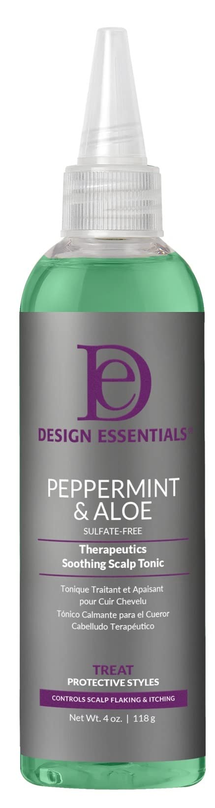 Design Essentials tonique cuir chevelu menthe-aloe, rafraîchit et clarifie en un geste.