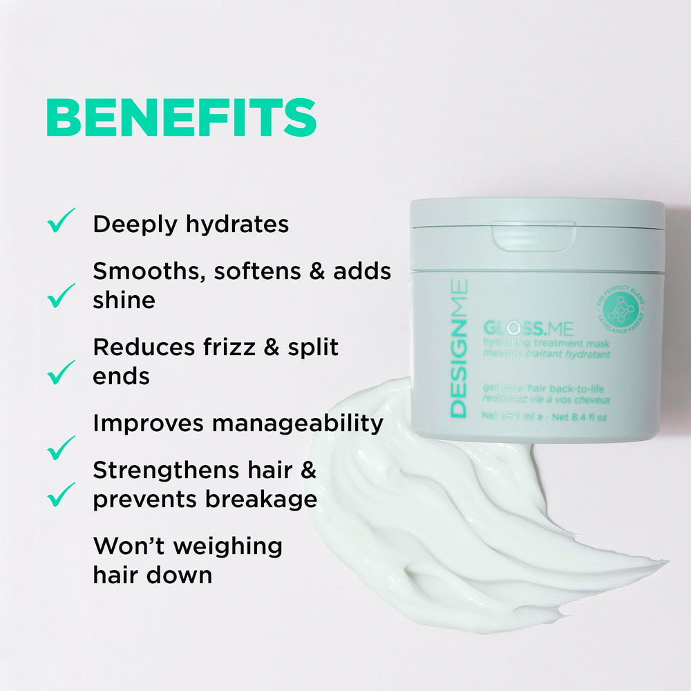 Design.Me Gloss.ME – application crèmeuse sur cheveux, rinçage facile et léger.