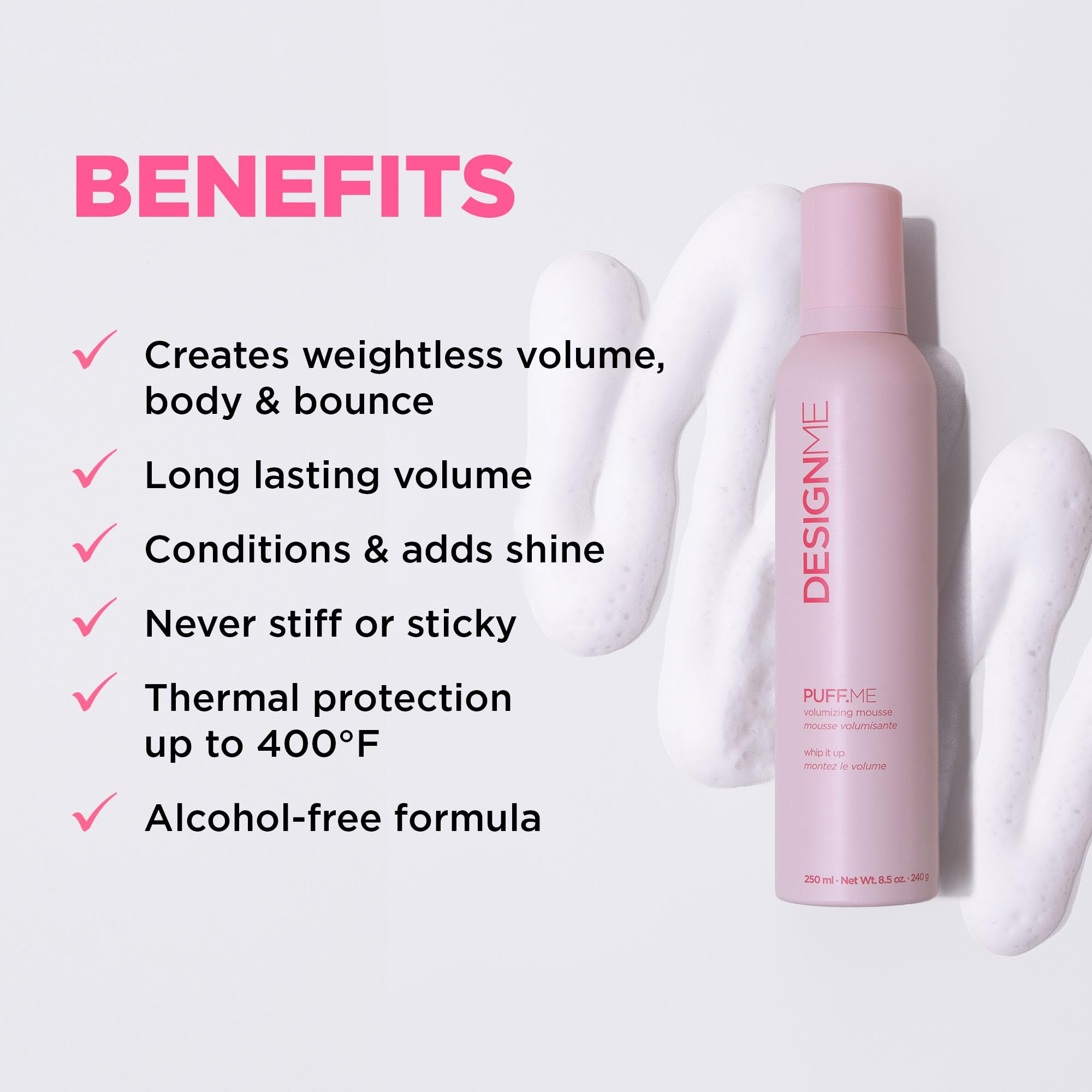PUFF.ME Design.Me – application sur cheveux humides pour lift durable.