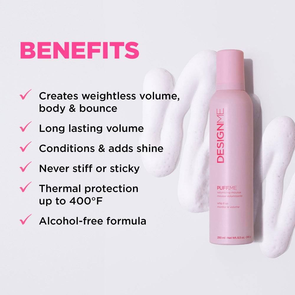 PUFF.ME Design.Me – application sur cheveux humides pour lift durable.