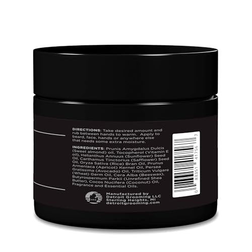 Emballage du beurre barbe noir de Detroit Grooming Co, présentation élégante.