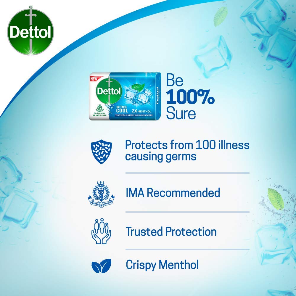 Texture hydratante Dettol Cool avec glycérine pour peau confortable après lavage.