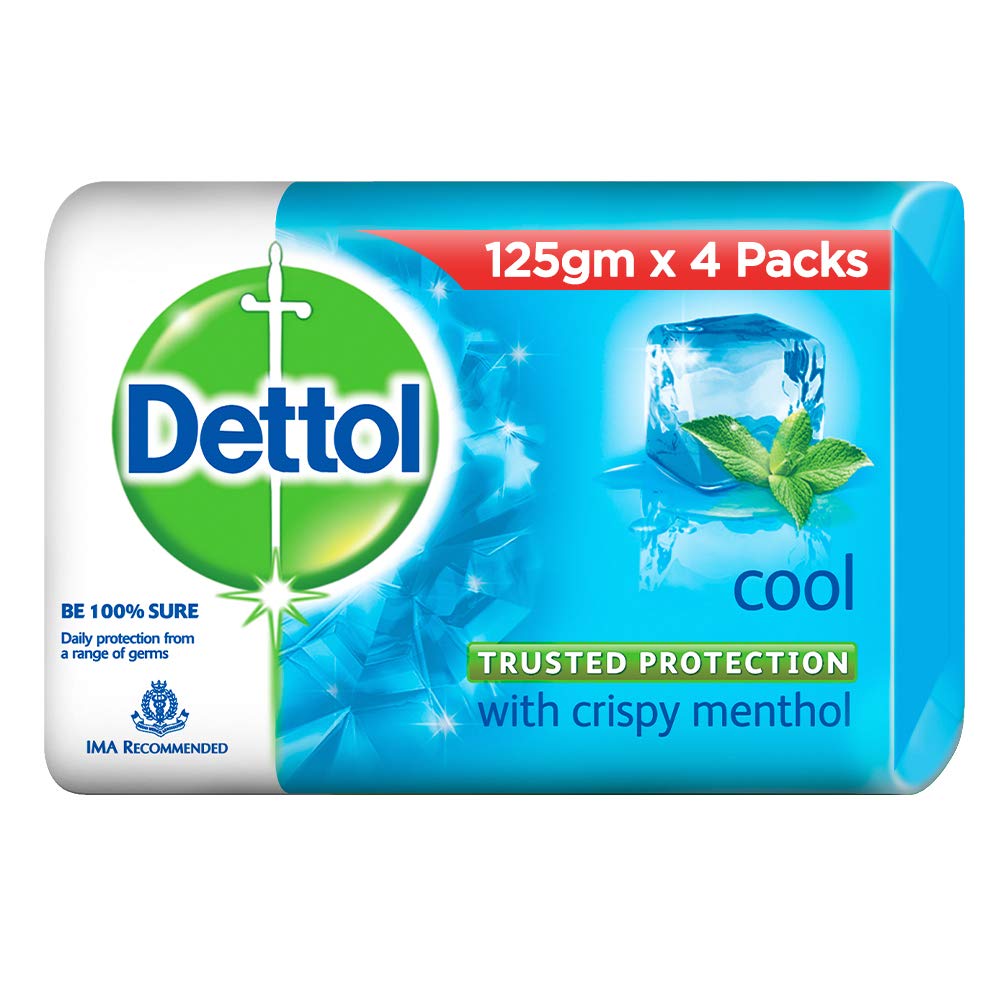 Savon Dettol Cool en 4 barres, protection quotidienne contre les germes.
