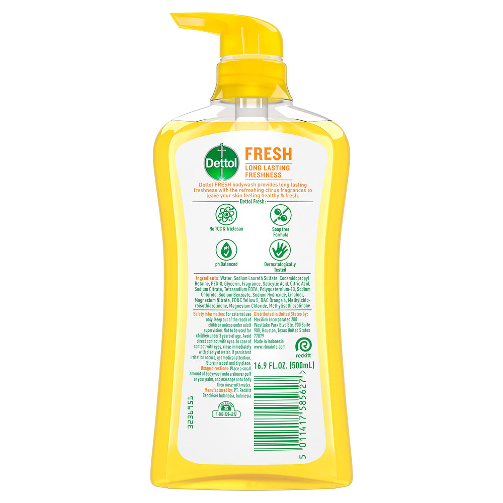 Étiquette Dettol claire sur le flacon, parfum frais.