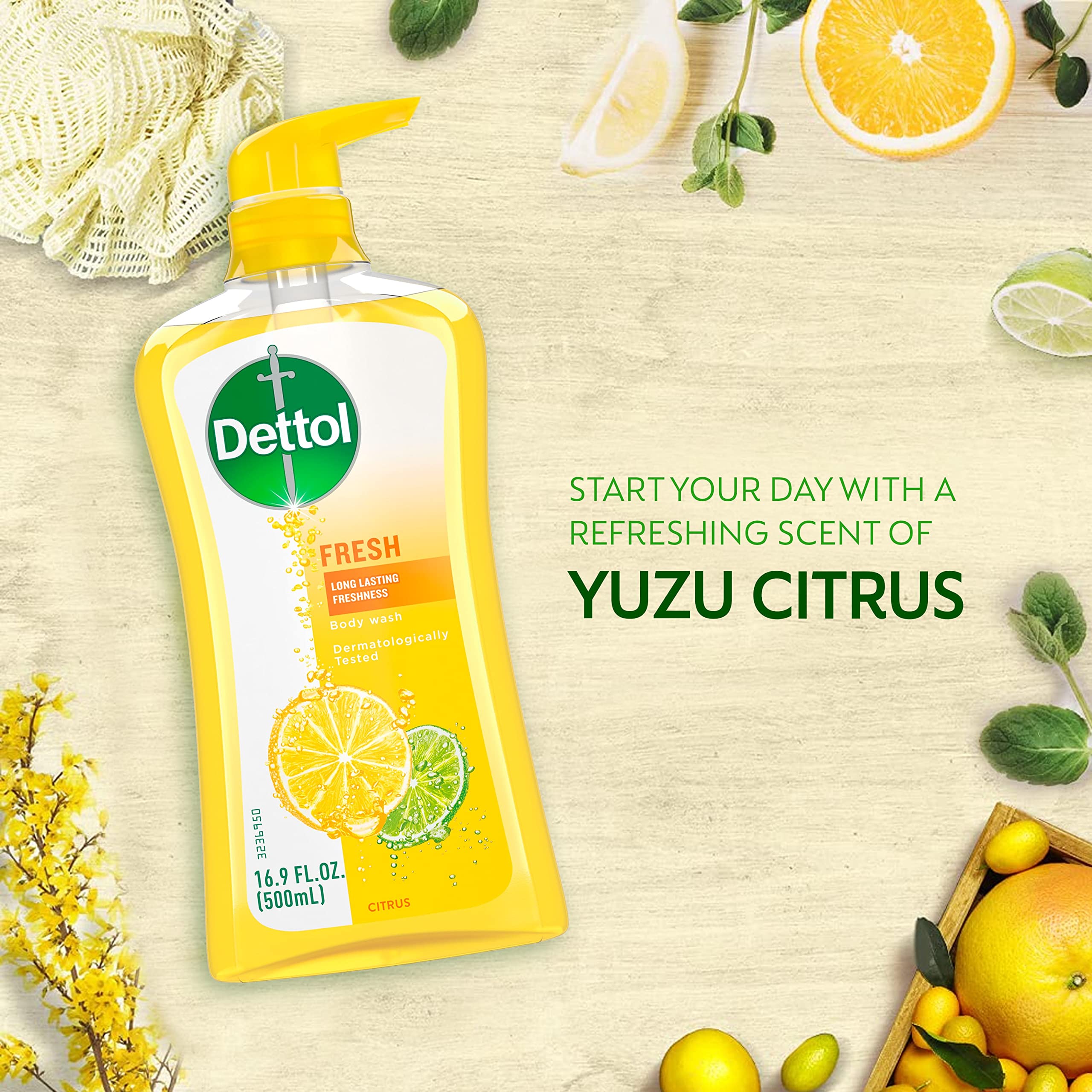 Flacon Dettol prêt pour une routine douche rapide.
