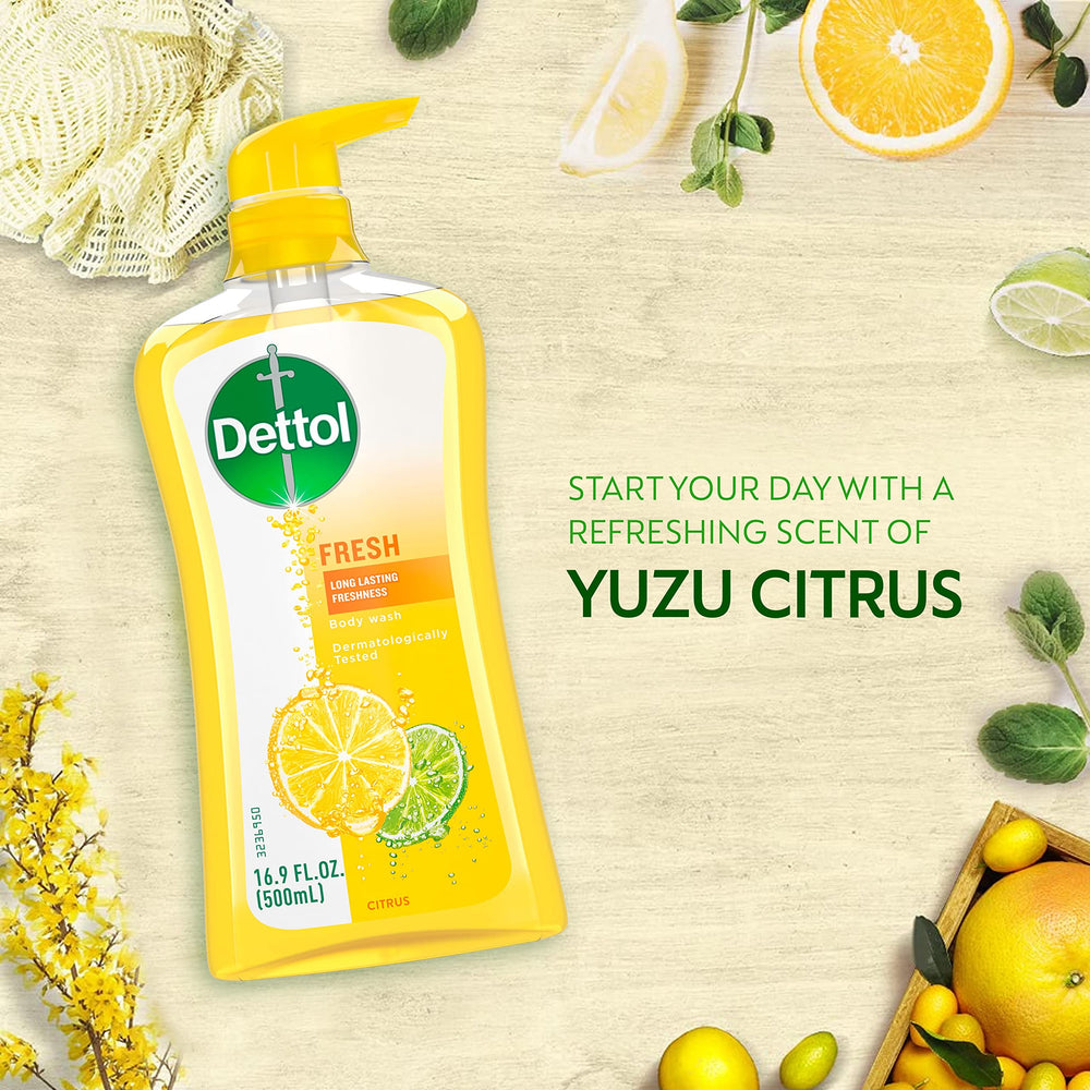 Flacon Dettol prêt pour une routine douche rapide.