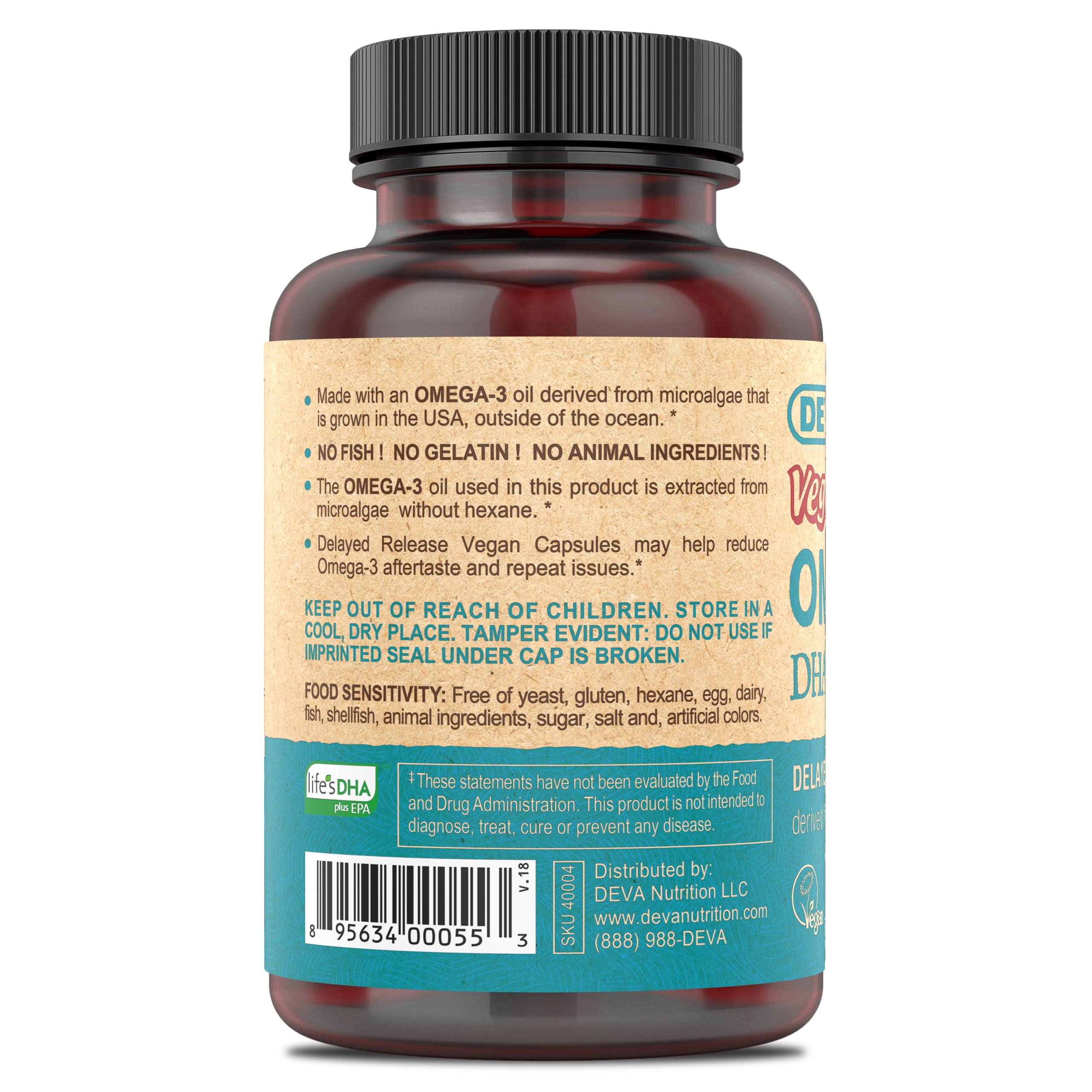 DEVA packaging front shows microalgae-derived DHA-EPA for vegans