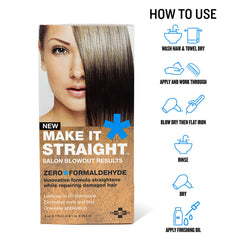 Application facile sur cheveux mouillés avec Make It Straight pour une touche de douceur.
