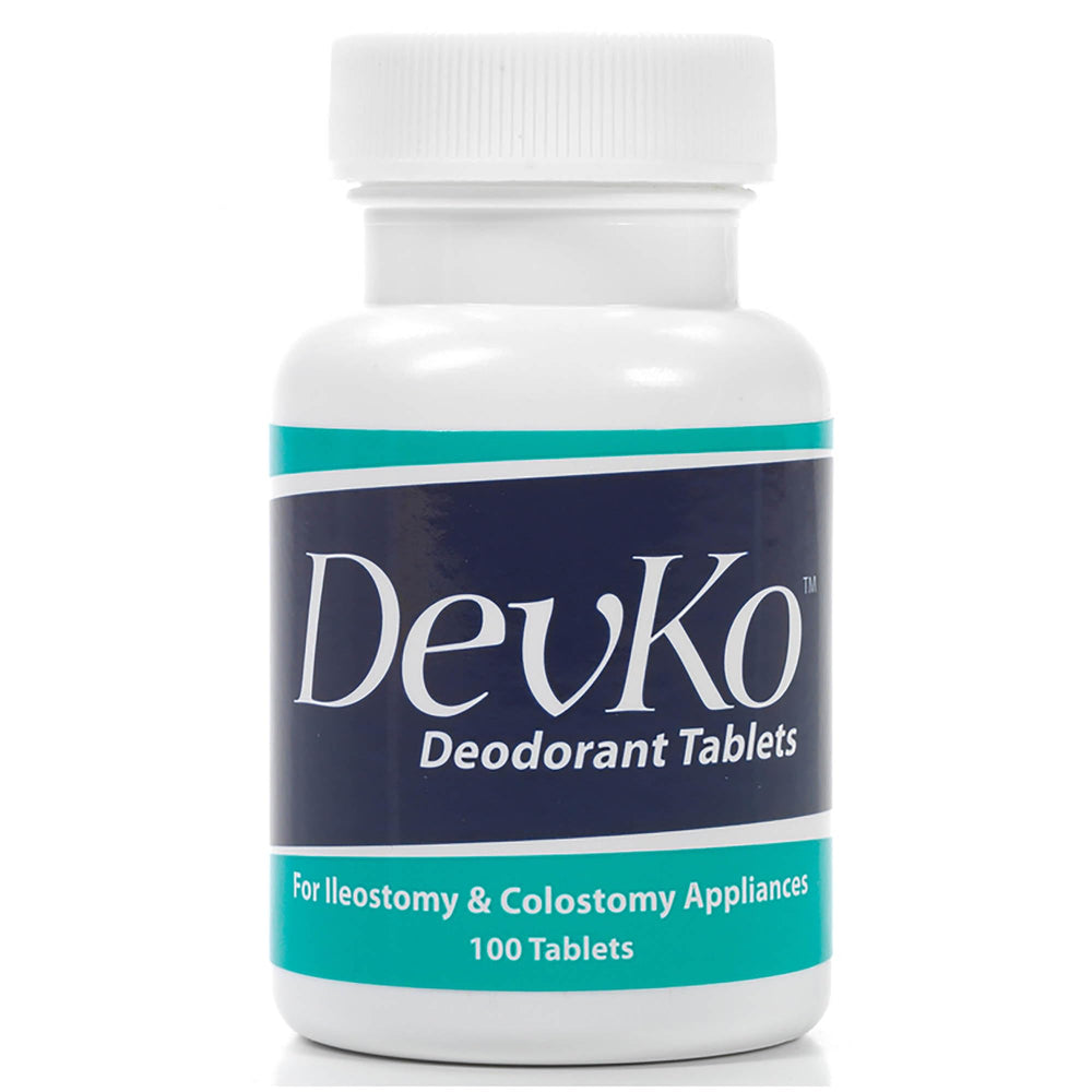 Devko tablettes déodorantes pour poche ostomique, charbon actif pour réduire les odeurs.
