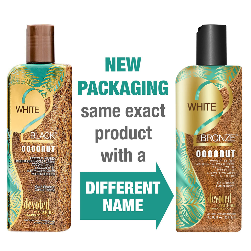 Devoted Creations White 2 Bronze Coconut — texture crème bronzante qui hydrate et lisse la peau.