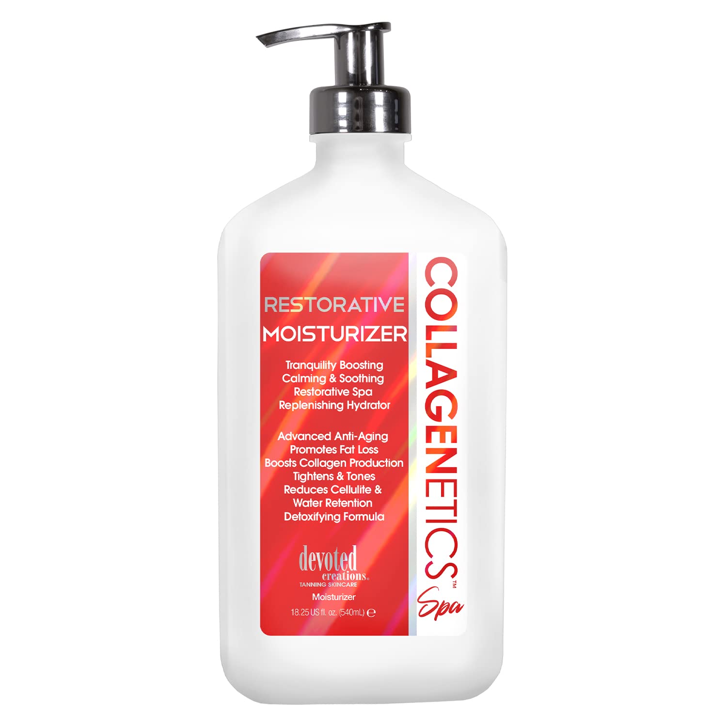 Devoted Creations Collagenetics Spa Restorative Moisturizer 18oz bottle delivers hydrating, silky skin daily.