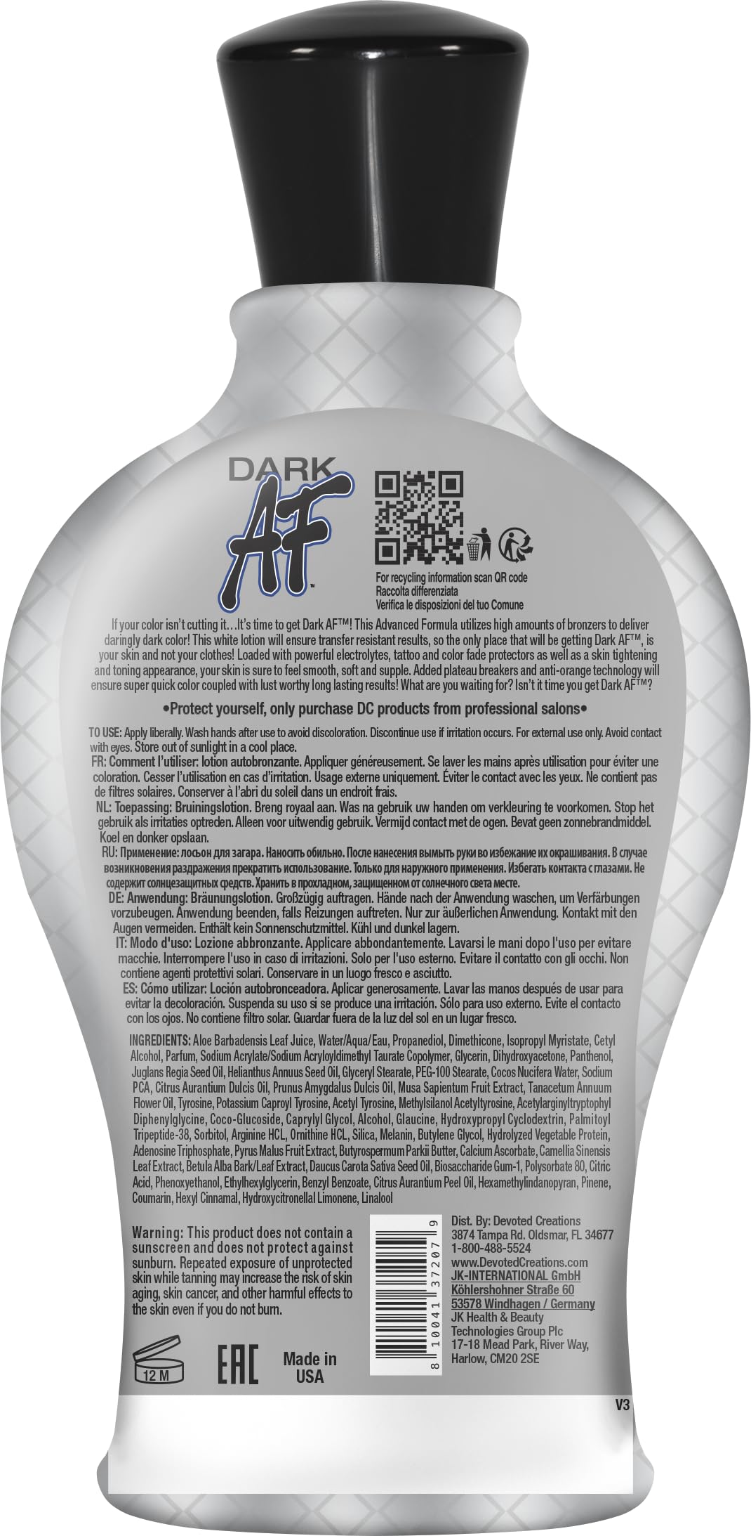 Devoted Creations Dark AF crème blanche: texture douce pour application rapide et hydratation efficace.