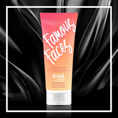 Devoted Creations Famous Faces label closeup emphasizing hypoallergenic formula.