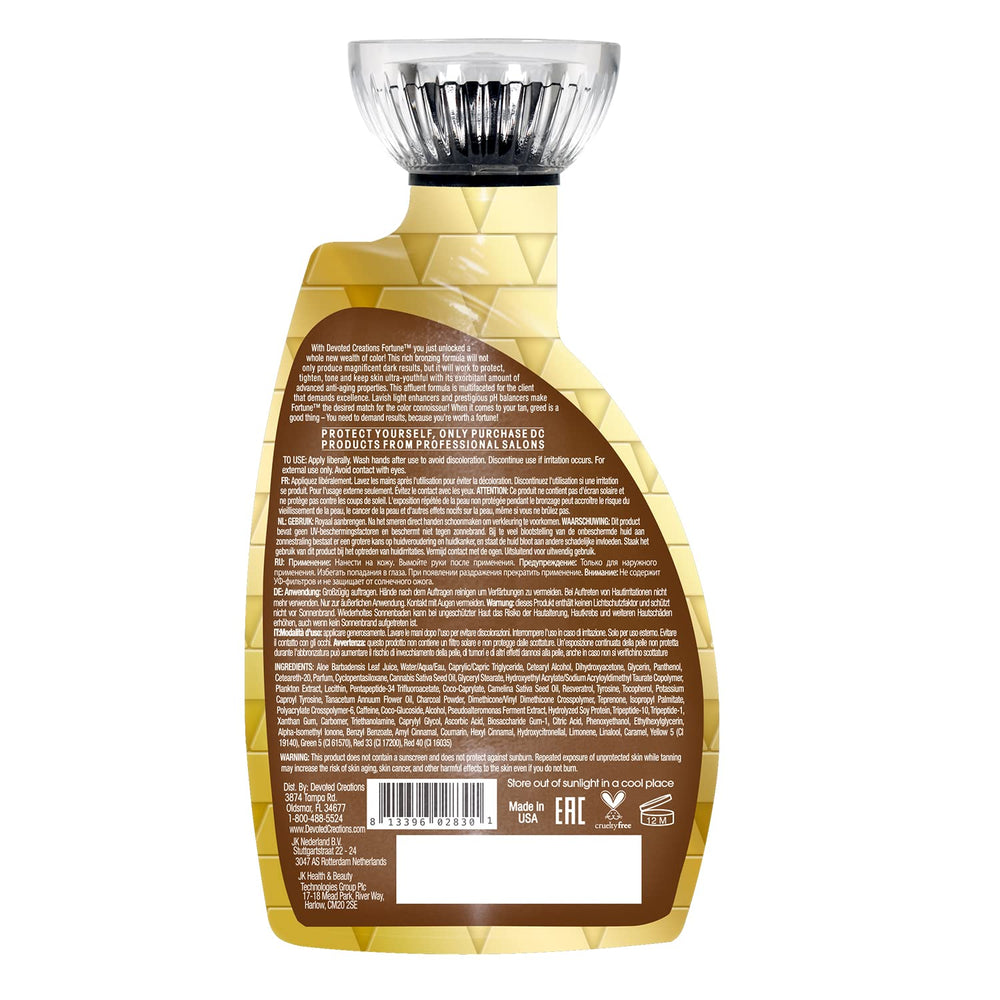 Fortune Bronzer Devoted Creations, texture lisse pour une application homogène sur le corps.